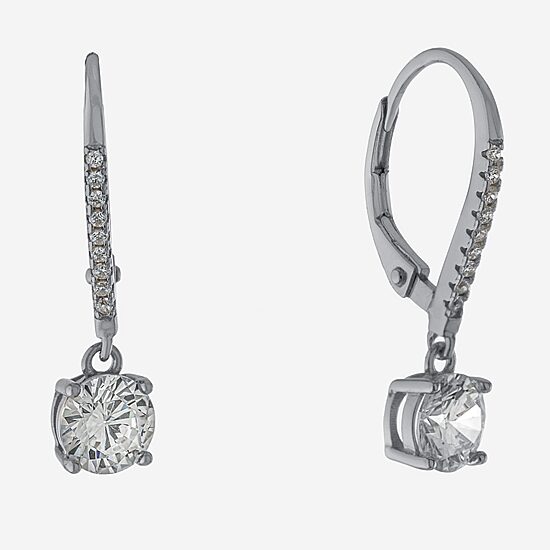 Silver Treasures Womens Cubic Zirconia Sterling Silver Round Drop Earrings