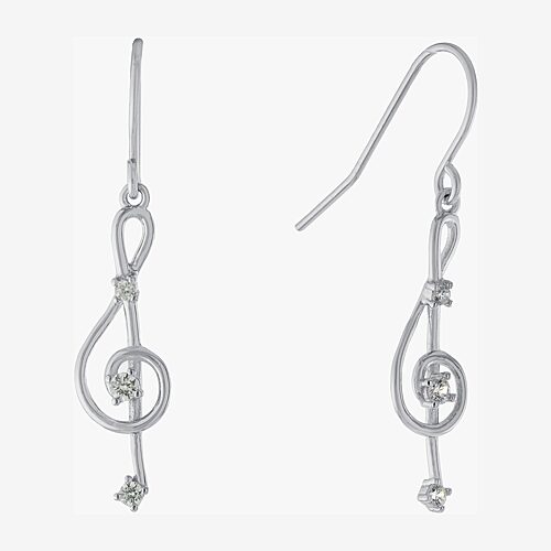 Silver Treasures Music Note Womens Cubic Zirconia Sterling Silver Round Drop Earrings, One Size