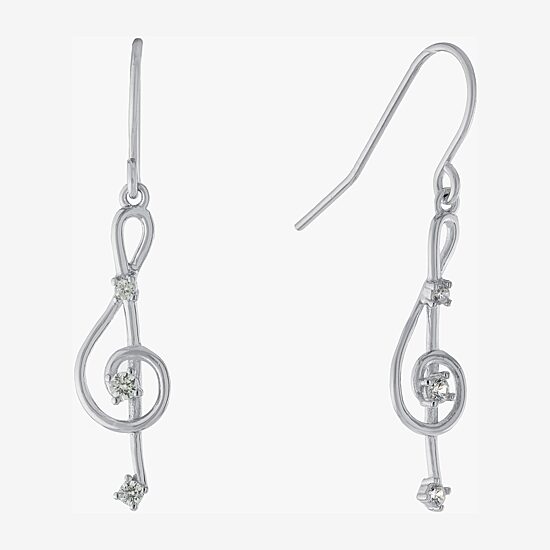 Silver Treasures Music Note Womens Cubic Zirconia Sterling Silver Round Drop Earrings