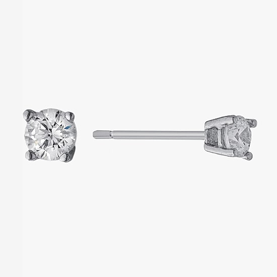 Silver Treasures Cubic Zirconia Sterling Silver 3.8mm Round Stud Earrings