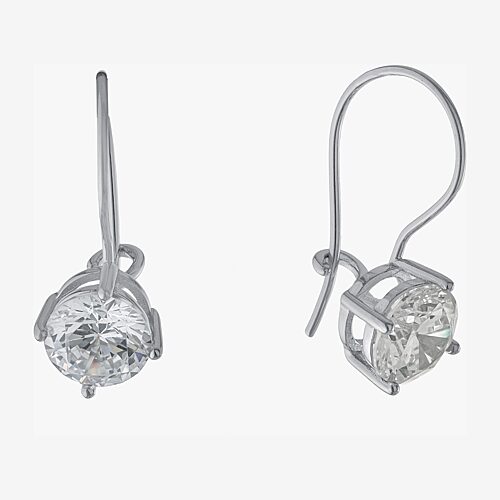 Silver Treasures Womens Cubic Zirconia Sterling Silver Round Drop Earrings, One Size
