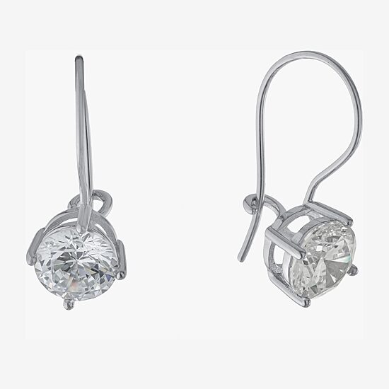 Silver Treasures Womens Cubic Zirconia Sterling Silver Round Drop Earrings