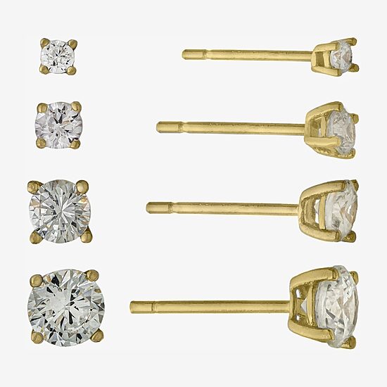 Silver Treasures Womens Cubic Zirconia 14K Gold Over Silver 4 Pair Earring Set