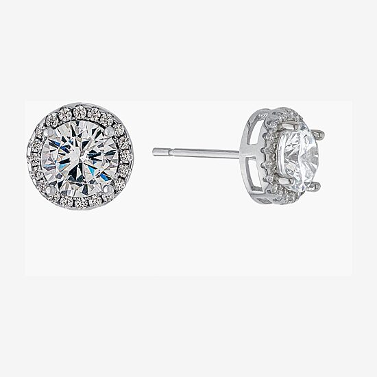Silver Treasures Cubic Zirconia Sterling Silver 8.3mm Stud Earrings