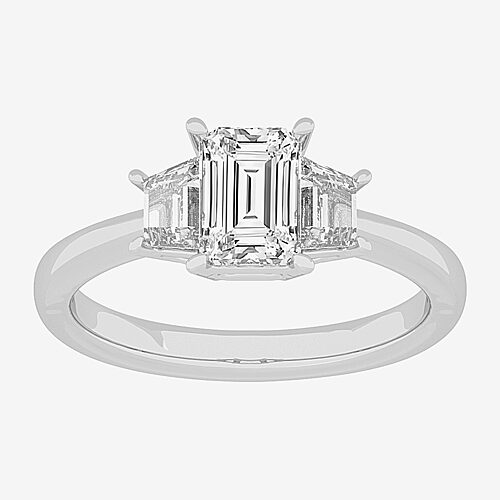 (G-H / Si1-Si2) Womens 1 1/2 CT. T.W. Lab Grown White Diamond 14K Gold 3-Stone Engagement Ring, 8, White
