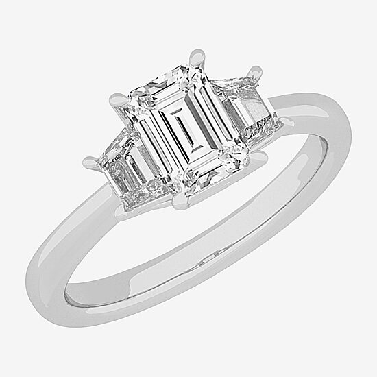 (G-H / Si1-Si2) Womens 1 1/2 CT. T.W. Lab Grown White Diamond 14K Gold 3-Stone Engagement Ring