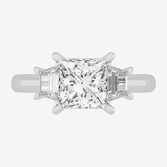 (G-H / Si1-Si2) Womens 2 3/4 CT. T.W. Lab Grown White Diamond 14K Gold 3-Stone Engagement Ring