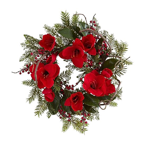 Nearly Natural 24in Amaryllis Wreath