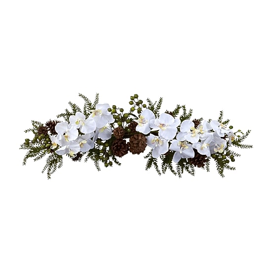 Nearly Natural 30" Phalaenopsis Orchid and Pine Swag