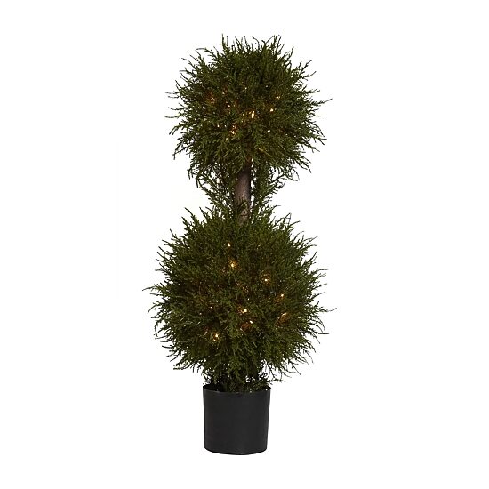 Nearly Natural 40in Cedar Double Ball Topiary Christmas Yard Art