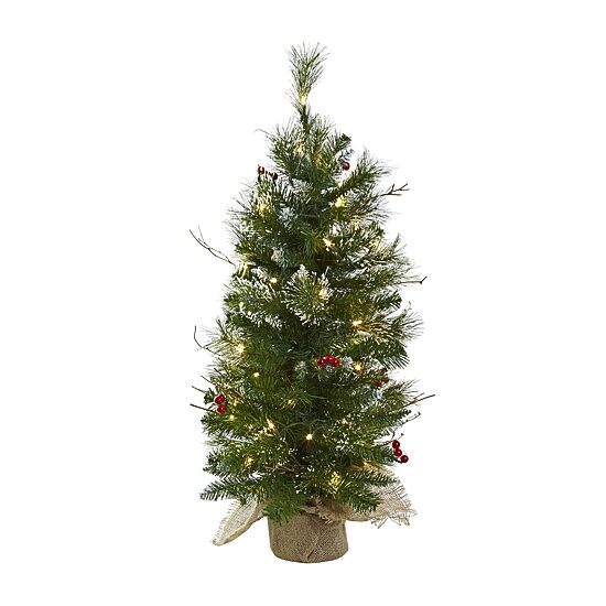 Nearly Natural 3 Foot With Berries Pre-Lit Christmas Tree