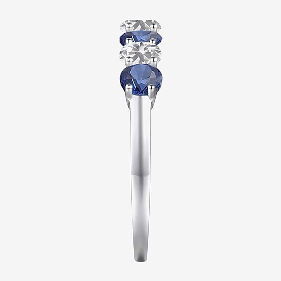 Gemstone & Lab-Created White Sapphire Sterling Silver Band