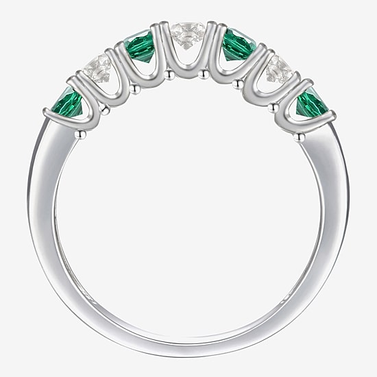 Gemstone & Lab-Created White Sapphire Sterling Silver Band