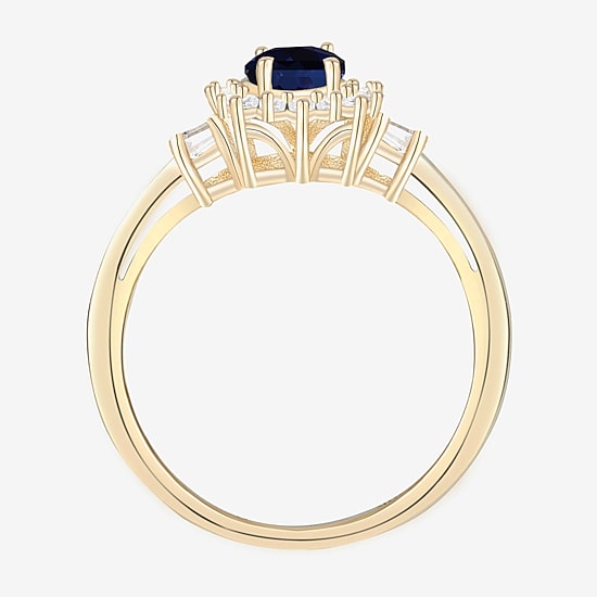 Gemstone & 1/4 C.T. T.W. Diamond 10K Gold Oval Halo Cocktail Ring