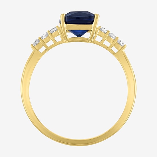 Womens Lab Created Gemstone 10K Gold Side Stone Solitaire Cushion Cocktail Ring