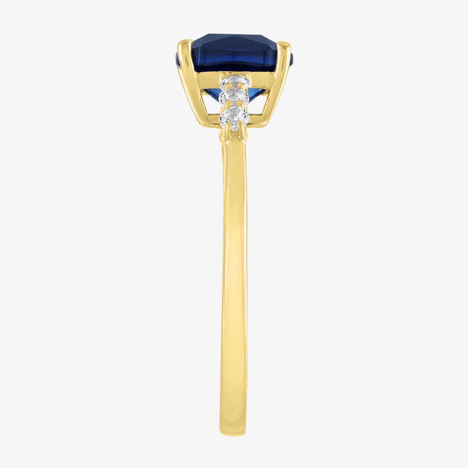 Womens Lab Created Gemstone 10K Gold Side Stone Solitaire Cushion Cocktail Ring