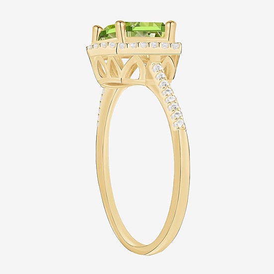 Womens Gemstone 14K Gold over Silver Cushion Halo Side Stone Cocktail Ring