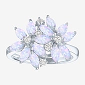 Womens Gemstone Sterling Silver Flower Cluster Cocktail Ring