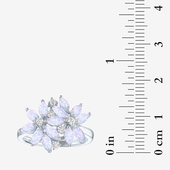 Womens Gemstone Sterling Silver Flower Cluster Cocktail Ring