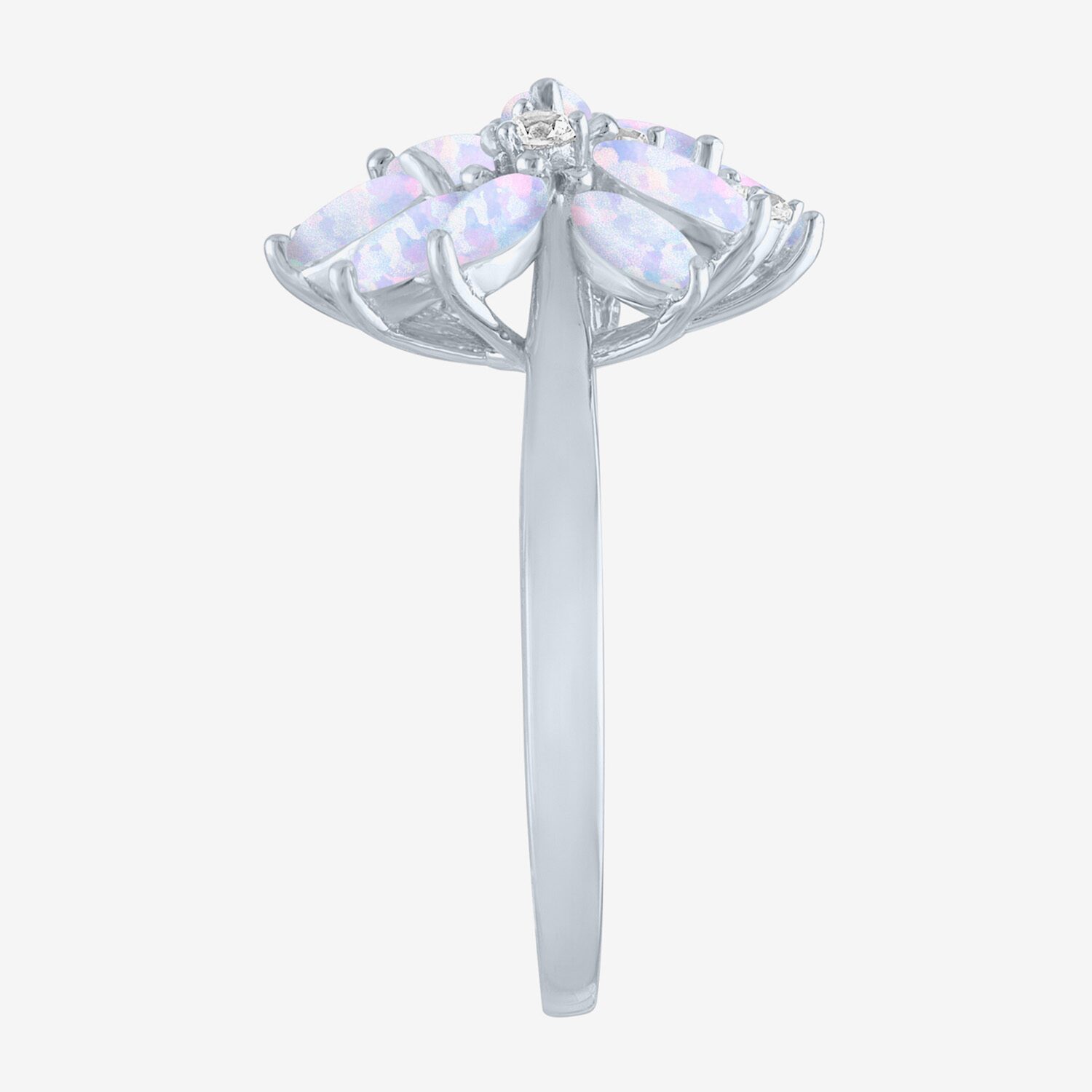Womens Gemstone Sterling Silver Flower Cluster Cocktail Ring