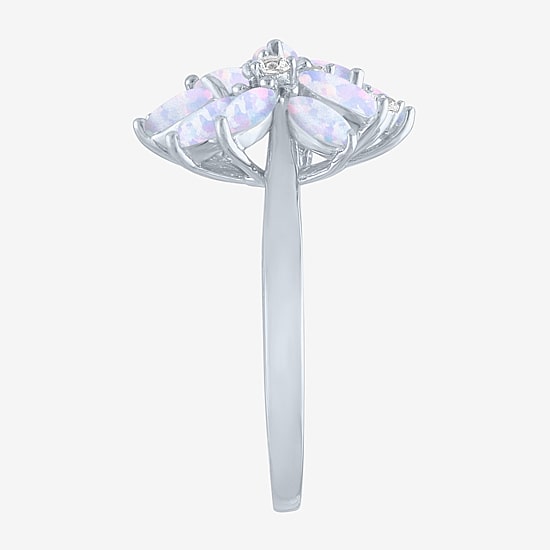 Womens Gemstone Sterling Silver Flower Cluster Cocktail Ring