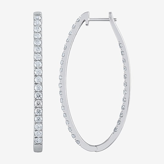 (H-I / I1) 3 CT. T.W. Lab Grown White Diamond 14K White Gold 9.9mm Hoop Earrings