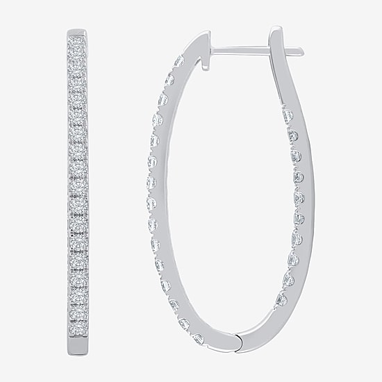 (H-I / I1) 2 CT. T.W. Lab Grown White Diamond 10K or 14K White or Yellow Gold 35mm Hoop Earrings