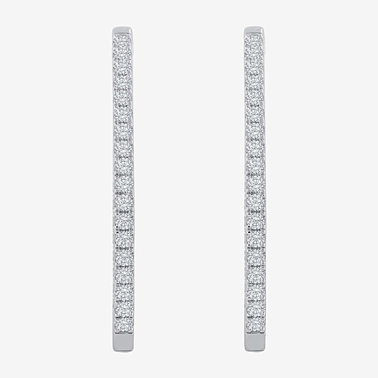(H-I / I1) 2 CT. T.W. Lab Grown White Diamond 10K or 14K White or Yellow Gold 35mm Hoop Earrings
