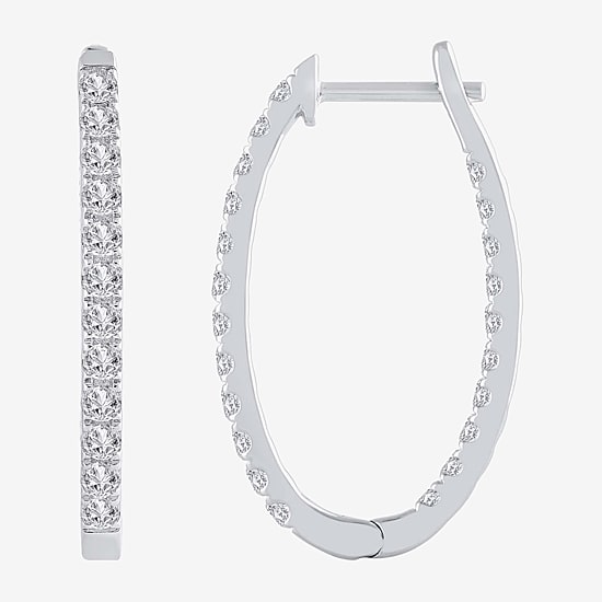 (H-I / I1) 1 CT. T.W. Lab Grown Diamond 10K or 14K White or Yellow Gold 25mm Hoop Earrings