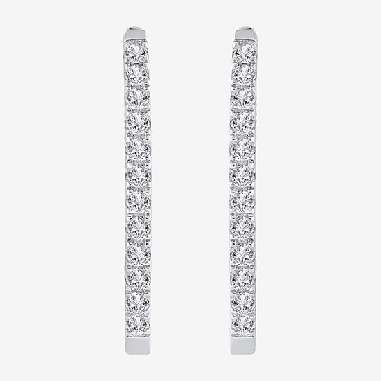 (H-I / I1) 1 CT. T.W. Lab Grown Diamond 10K or 14K White or Yellow Gold 25mm Hoop Earrings