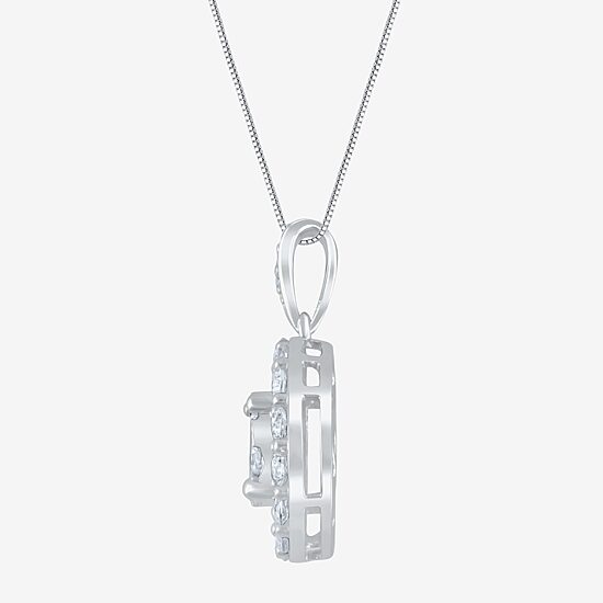 Diamond Blossom (G / Si2) Womens 1 CT. T.W. Lab Grown White Diamond 10K Gold Round 18 Inch Pendant Necklace