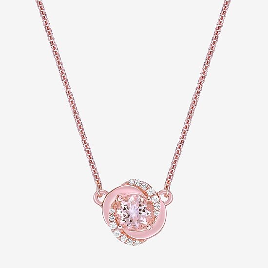 Womens Genuine Pink Morganite 10K Gold 18 Inch Pendant Necklace