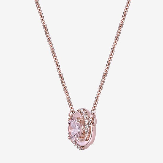 Womens Genuine Pink Morganite 10K Gold 18 Inch Pendant Necklace