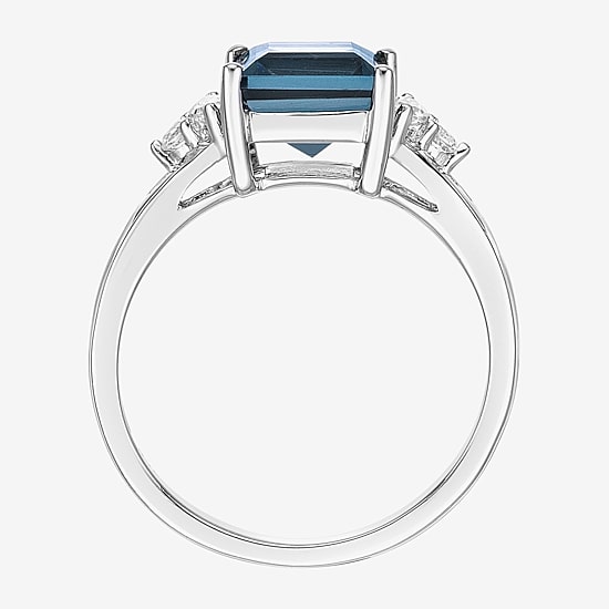 Womens Genuine Blue Topaz Sterling Silver Cocktail Ring