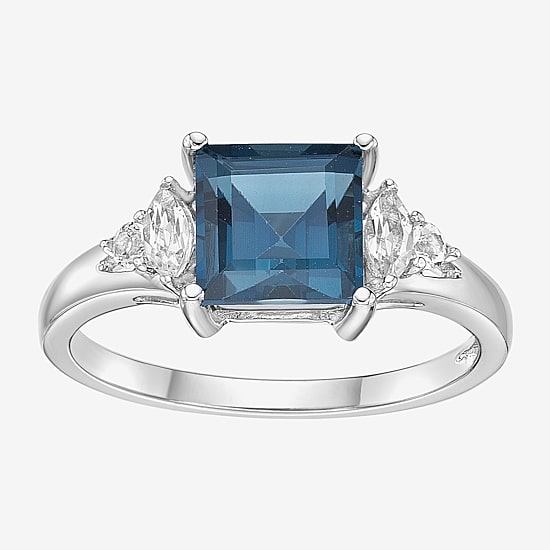 Womens Genuine Blue Topaz Sterling Silver Cocktail Ring