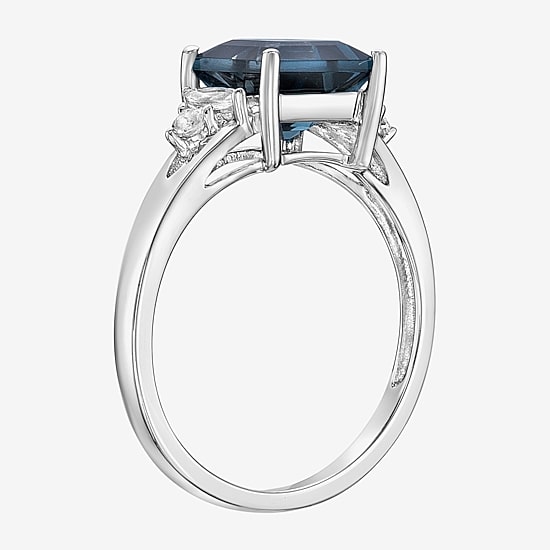 Womens Genuine Blue Topaz Sterling Silver Cocktail Ring