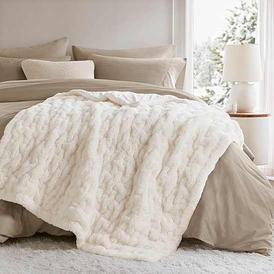 Madison Park Ruched Fur Throw