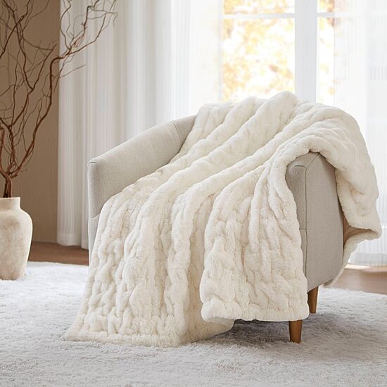 Madison Park Ruched Fur Throw