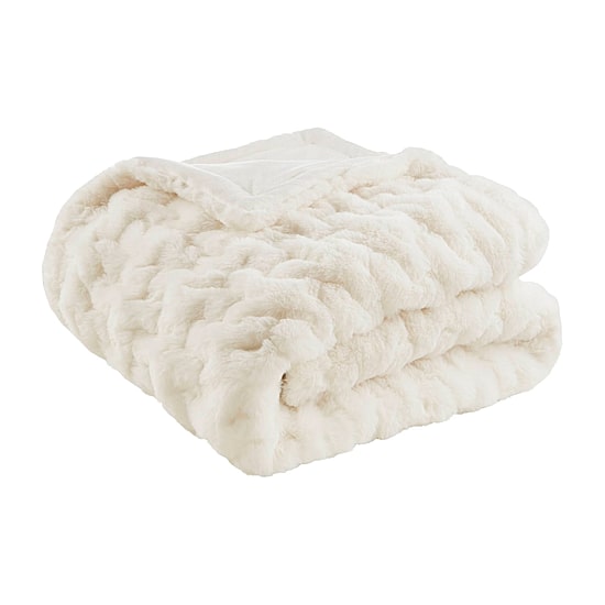 Madison Park Ruched Fur Throw