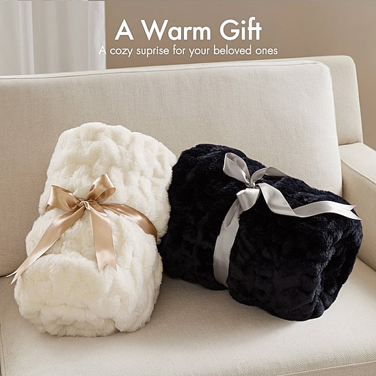 Madison Park Ruched Fur Throw