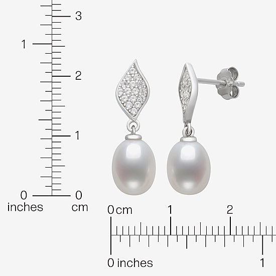 Womens White Cultured Freshwater Pearl Sterling Silver Drop Earrings