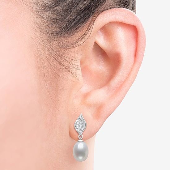 Womens White Cultured Freshwater Pearl Sterling Silver Drop Earrings