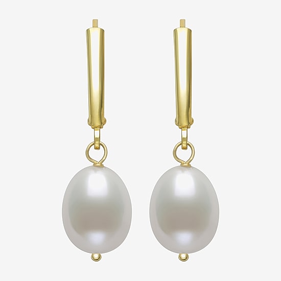 Womens White Cultured Freshwater Pearl 14K Gold Over Silver Drop Earrings