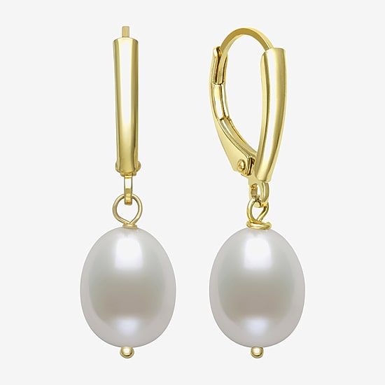 Womens White Cultured Freshwater Pearl 14K Gold Over Silver Drop Earrings