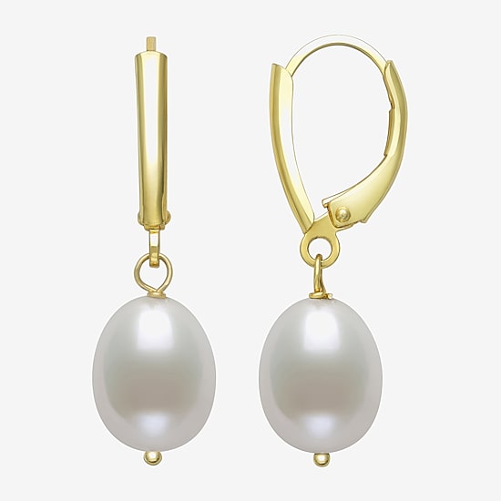 Womens White Cultured Freshwater Pearl 14K Gold Over Silver Drop Earrings