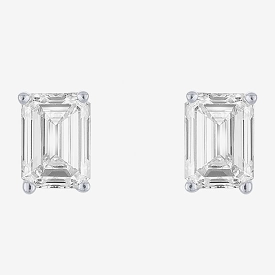 ( E-F/Si1-Si2 ) 1 CT. T.W. Lab-Grown Diamond 10K Gold 5.9mm Emerald Stud Earrings
