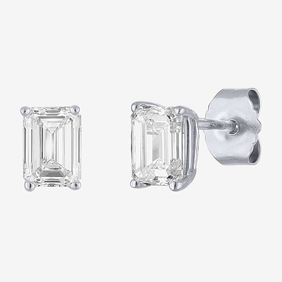 ( E-F/Si1-Si2 ) 1 CT. T.W. Lab-Grown Diamond 10K Gold 5.9mm Emerald Stud Earrings