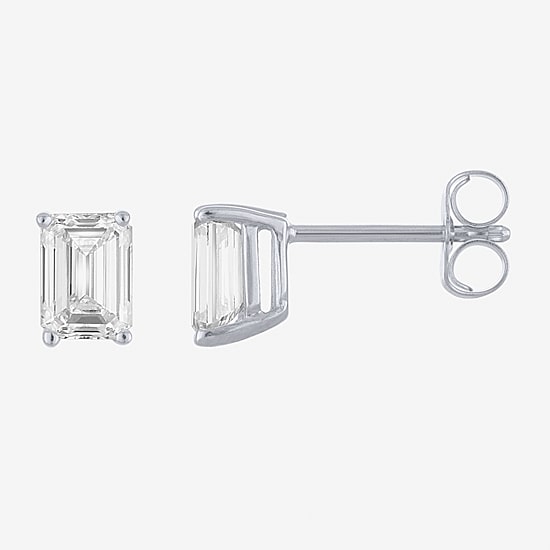 ( E-F/Si1-Si2 ) 1 CT. T.W. Lab-Grown Diamond 10K Gold 5.9mm Emerald Stud Earrings