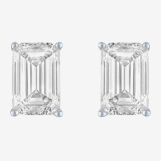 ( Ef/Si1-Si2 )  2 CT. T.W. Lab-Grown Diamond 14K Gold 7.3mm Emerald Stud Earrings