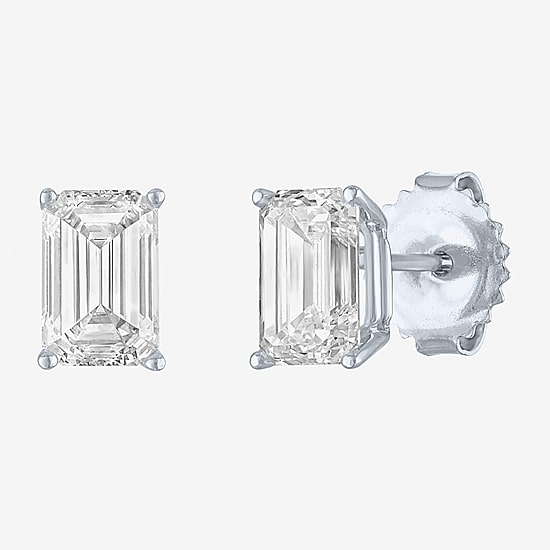 ( Ef/Si1-Si2 )  2 CT. T.W. Lab-Grown Diamond 14K Gold 7.3mm Emerald Stud Earrings